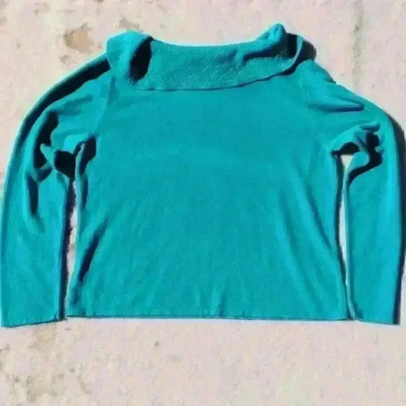 NORTON MCNAUGHTON Knit Teal Sweater Crochet Detail Mock Cowl Neck Women XL - Picture 9 of 9